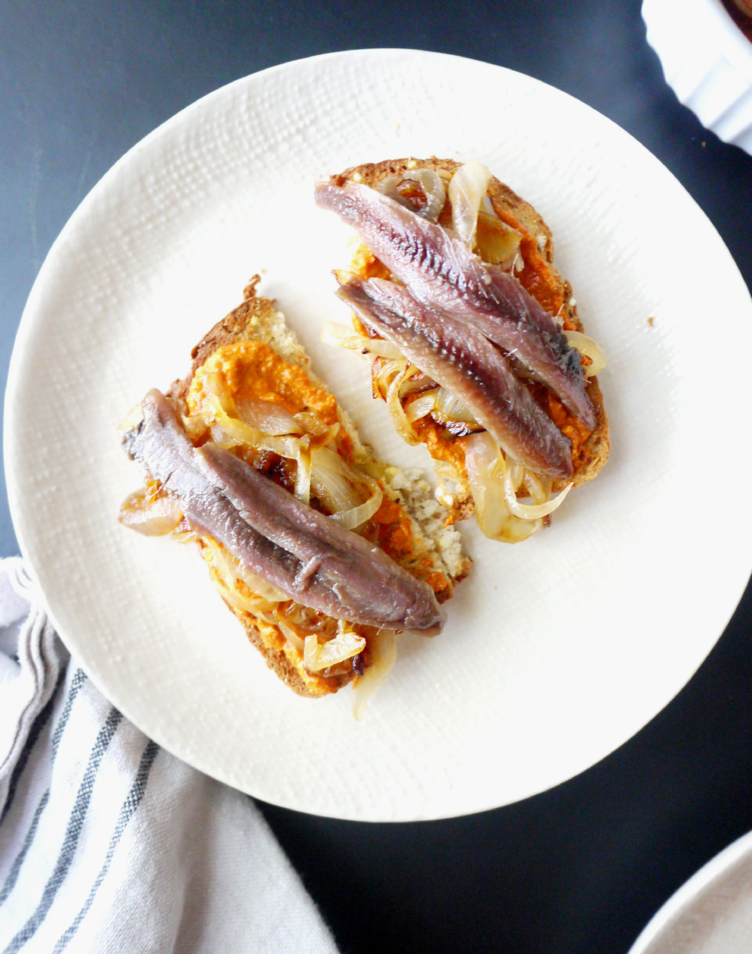 anchovy and caramelized onion toast with pimiento spread 7 - Healthy ...